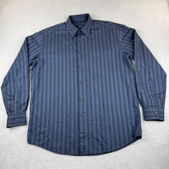Zanella Other - Zanella Button Up Shirt Mens XL Blue Striped Geometric Harold HBD Made In Italy
